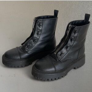 Parker Black Front-Zip Lug Sole Combat Boots